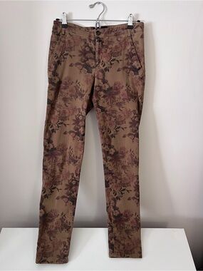 Peruvian Connection Brown Floral Slim Chino Pants